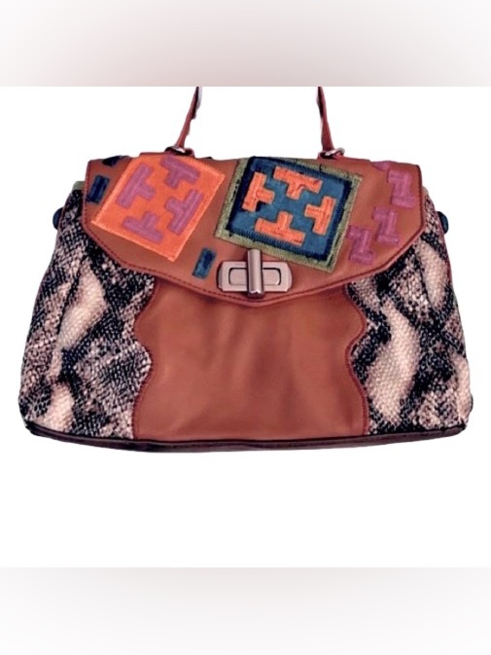 Chi Multicolor Purse Brown Leather Bag Snake Snakeskin Embroidered Handbag Bag